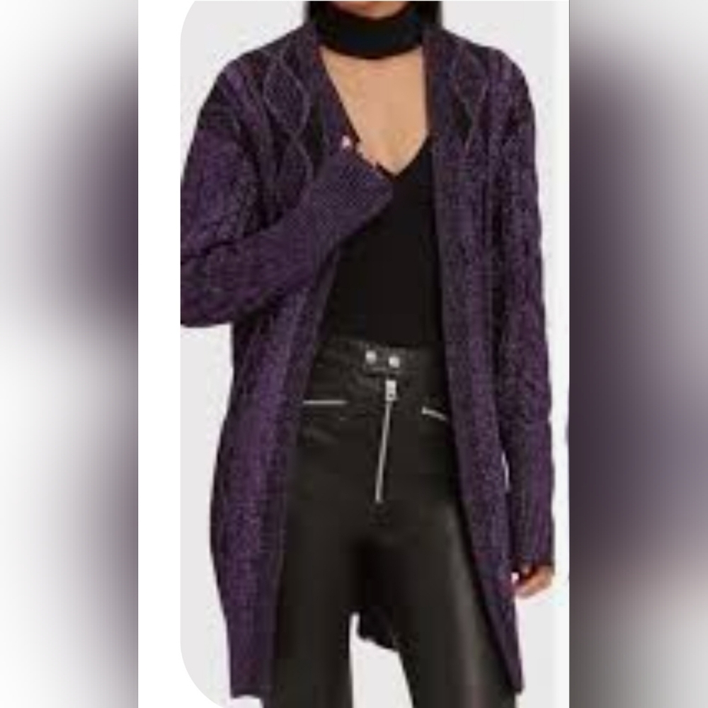 RtA Metallic Purple Long Duster Cardigan Sweater